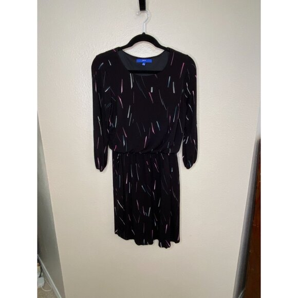 Apt. 9 Women’s Black Multicolor Printed Long Sleeve Elastic Waist Dress S Rayon - Picture 1 of 8